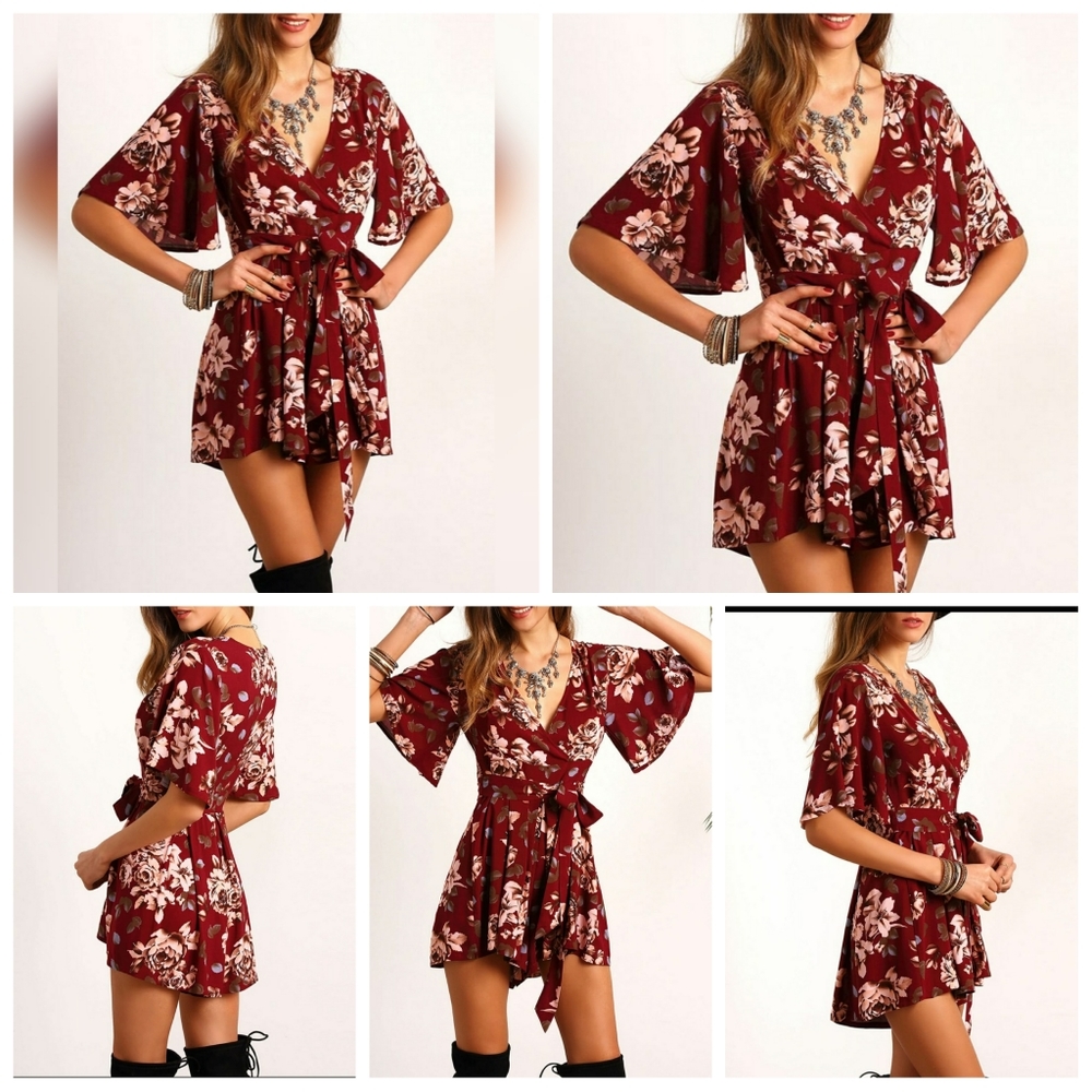 V Neck Floral Jumpsuit